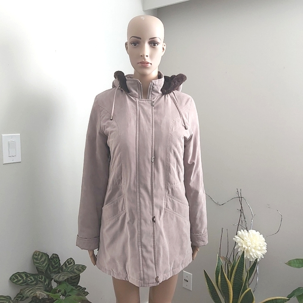 Vintage Sequence Petite women's khaki tan hooded jacket